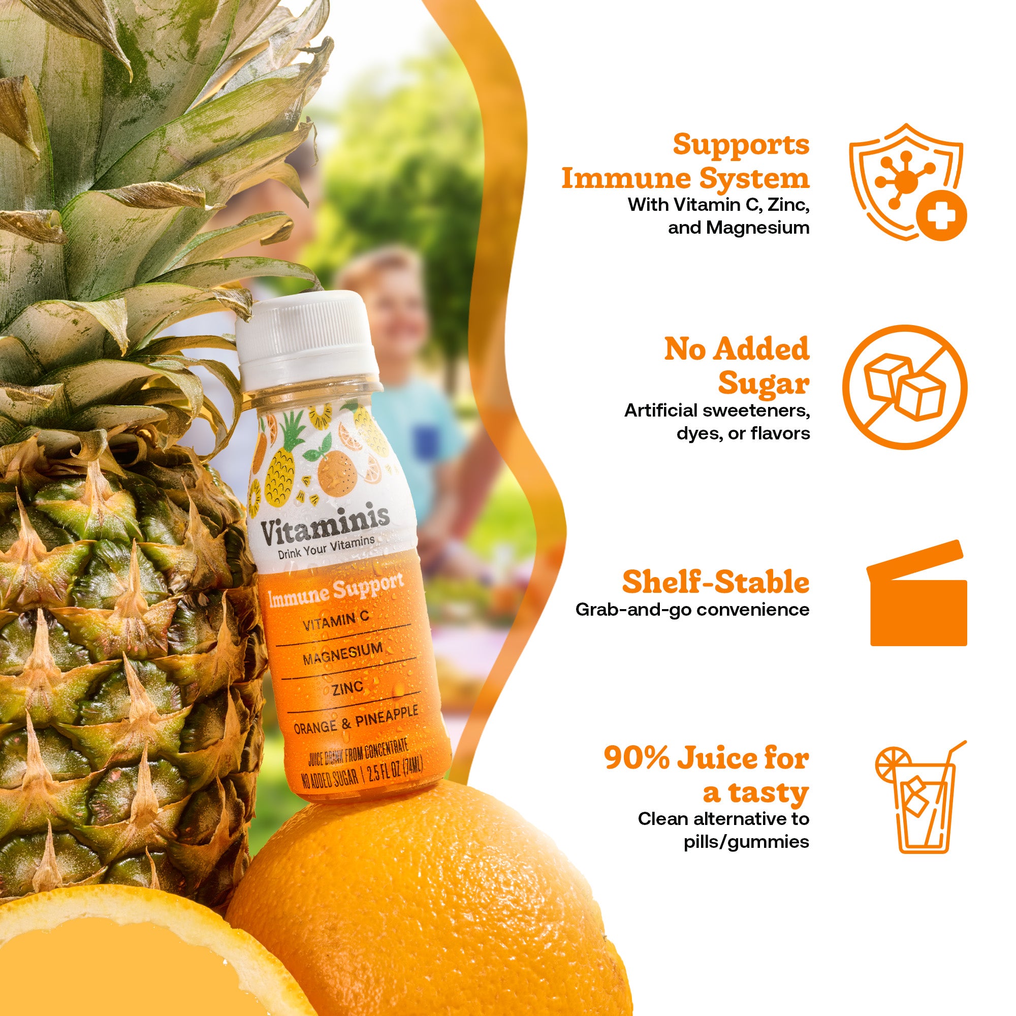 Vitamins Immune Support Juice Shots - Zinc - Vitamin C - Pineapple